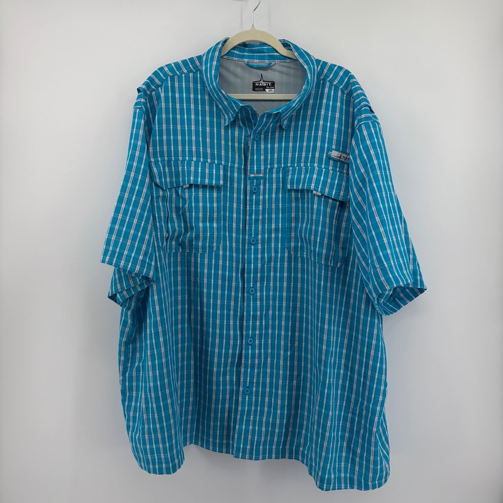 Habit 3XL Blue Fishing Shirt Short Sleeve Plaid Ventilated UV UPF 40+ TS10293